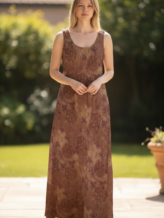 K Studio Collection Dresses & Skirts - Sleeveless Brown Floral Maxi Dress